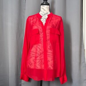 BCBG MaxAzria Red Sheer Button-Front Women's Blouse size m